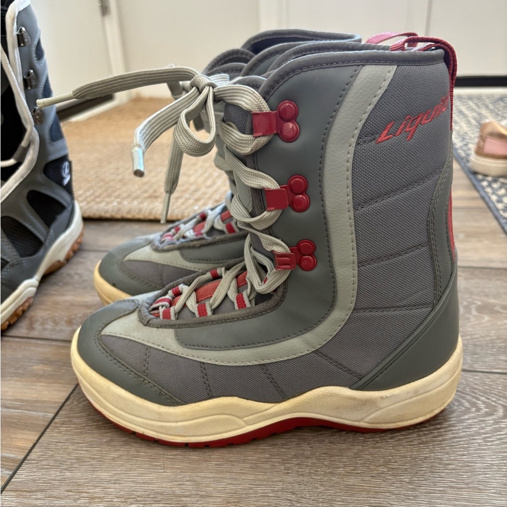 Gray and Red Snowboard Boots